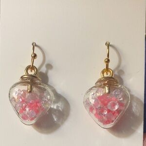 NEW Glow-In-The-Dark Pink Heart Glass Bottle Earrings